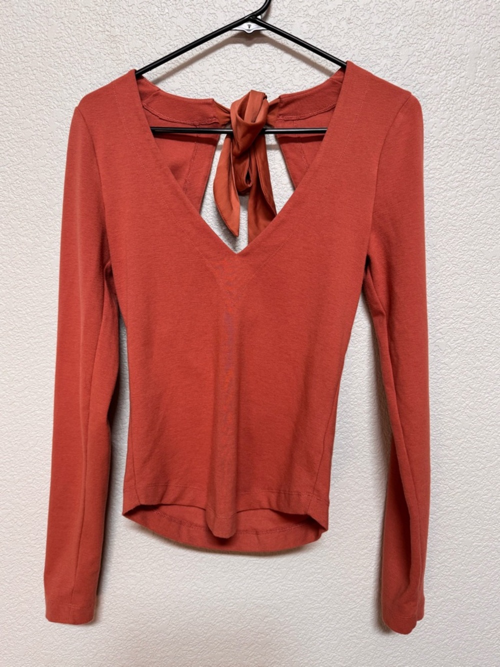 Free People Terracotta Tie Back V Neck Long Sleeve Women’s S Copper Boho